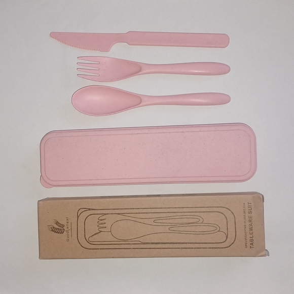 Good Wheat Green Producers Tableware suit Pink spoon, fork, knife set with case - Picture 1 of 10
